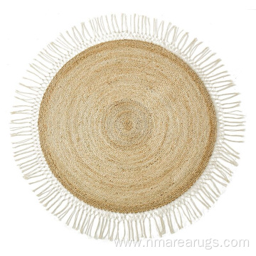 hand woven round hemp jute rugs with tassels